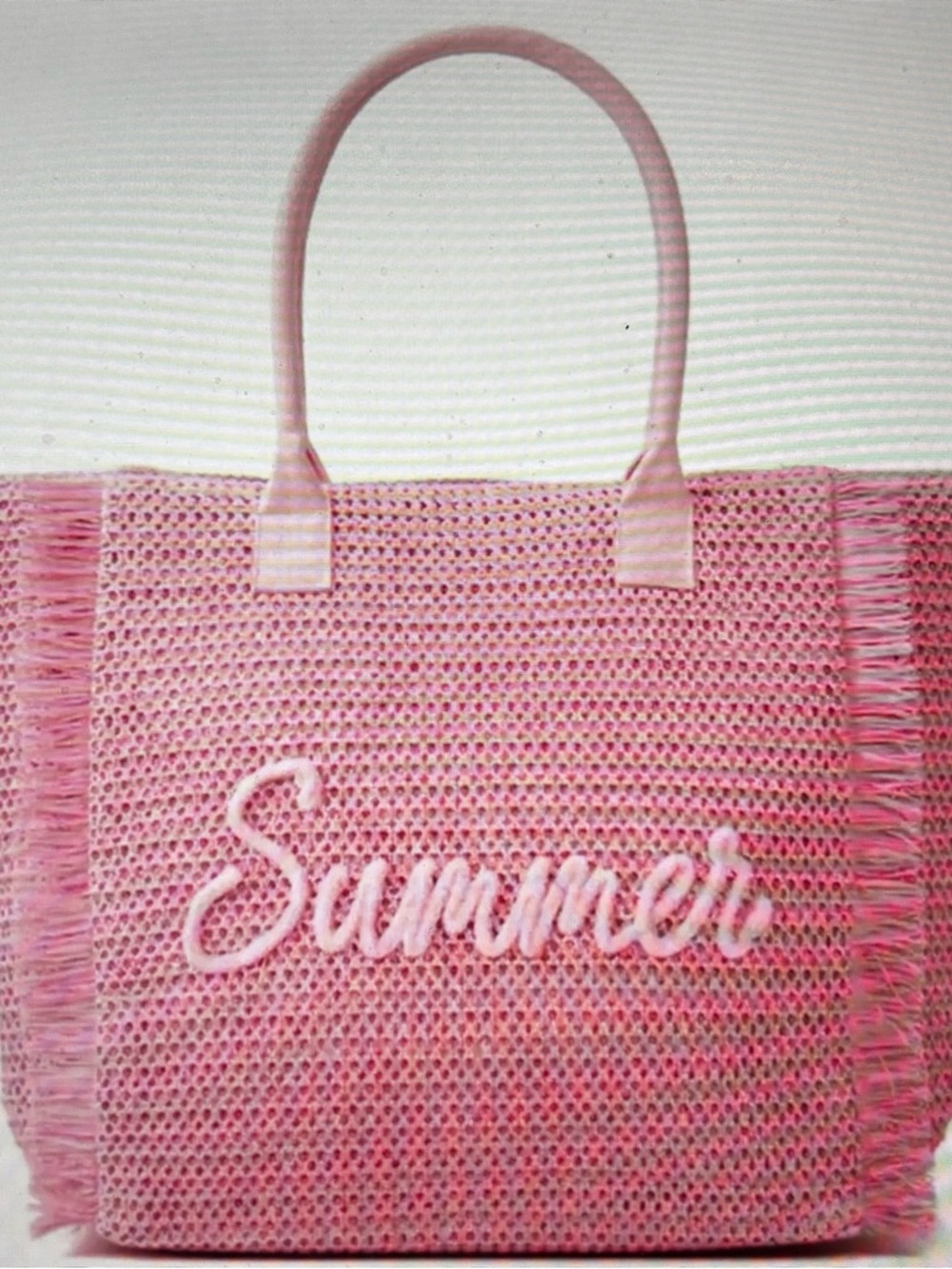 Summer Letter & Gold Lurex Straw Fringe Tote Bag